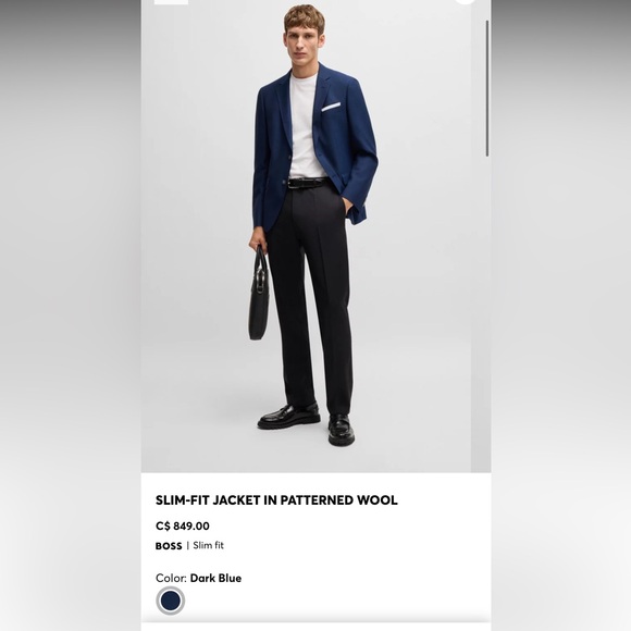 Hugo Boss - SLIM-FIT JACKET IN PATTERNED WOOL - Blue - 44R - Picture 9 of 9